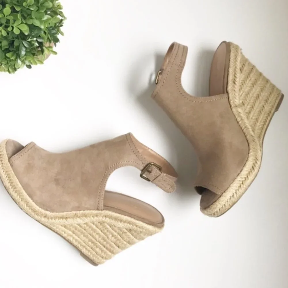 Taupe Espadrille Wedge Ankle Strap Platform Sandal